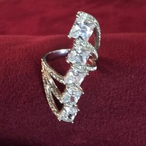 Elegant Silver Bypass Statement Women's Ring- Size 9